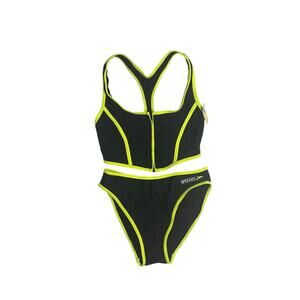 Vintage Speedo 2 Piece Swimsuit USA Neon Zip Racerback NWT Size 12